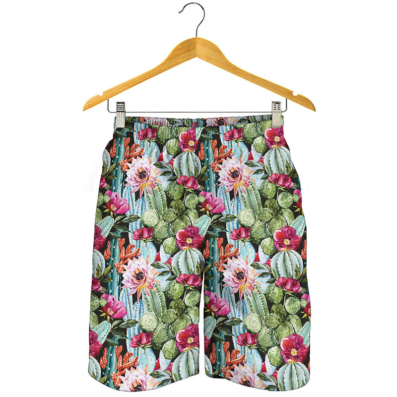 Trunks Board Surf - Tropical Pantum Succulent Graphic Beach Shorts